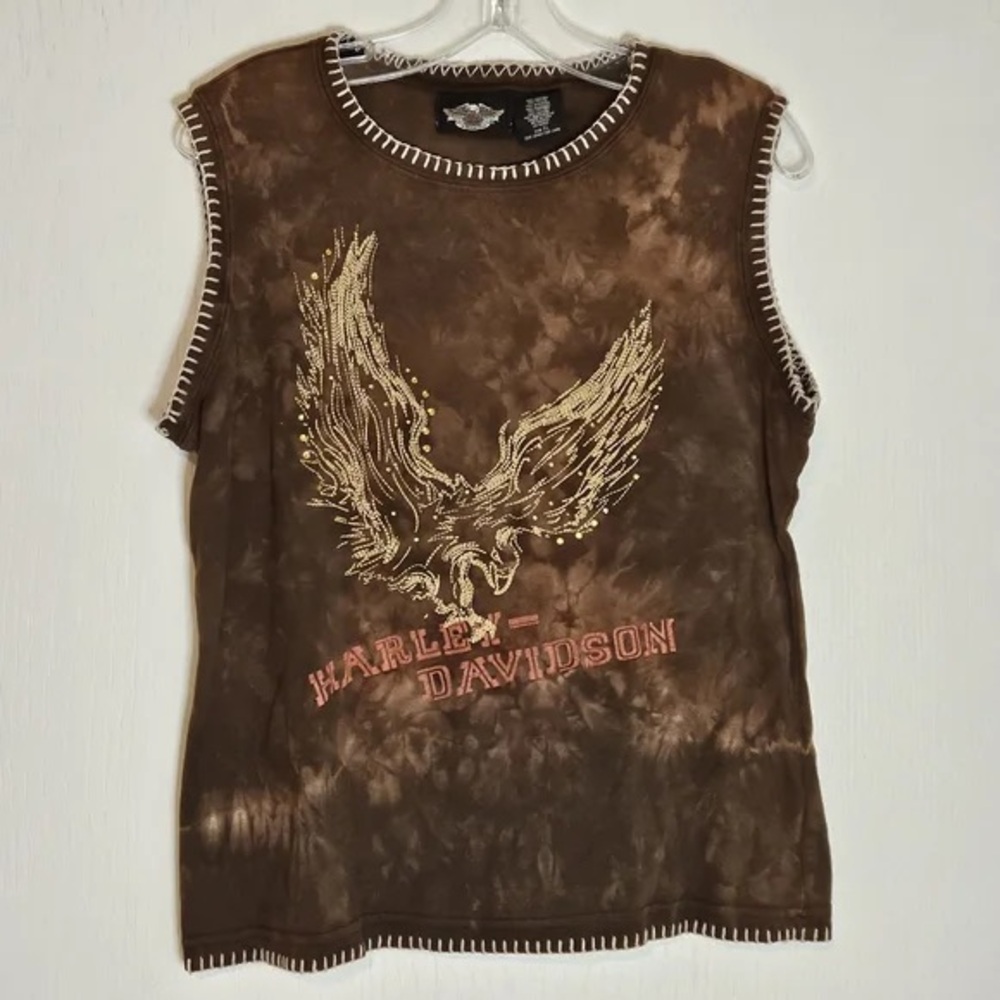 Harley-Davidson Brown Tie-Dye Tank with Gold Eagle Graphic